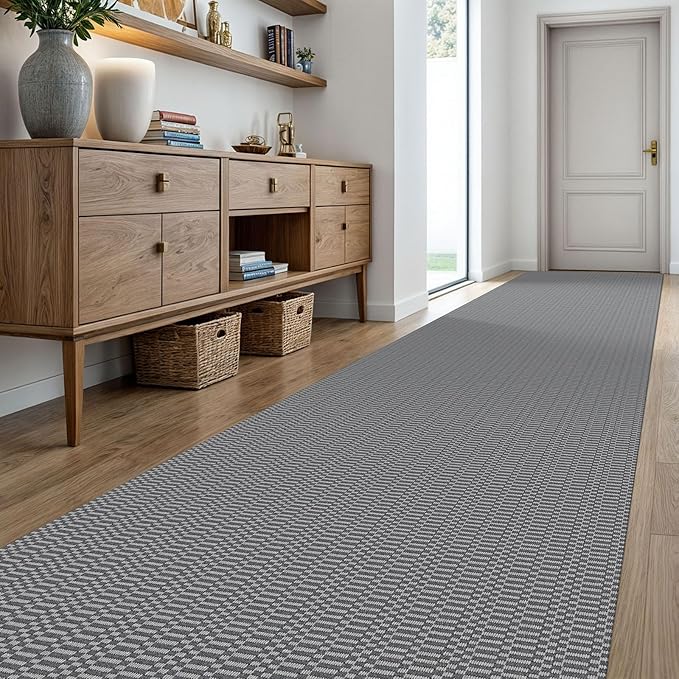 KOZYFLY Washable Runner Rug 3x20 ft Hallway Kitchen Runner Rugs with Rubber Backing Bobo Non Slip Entryway Runner Indoor, Long Carpet Runners for Hall Kitchen Entryway, Grey/Charcoal Grey