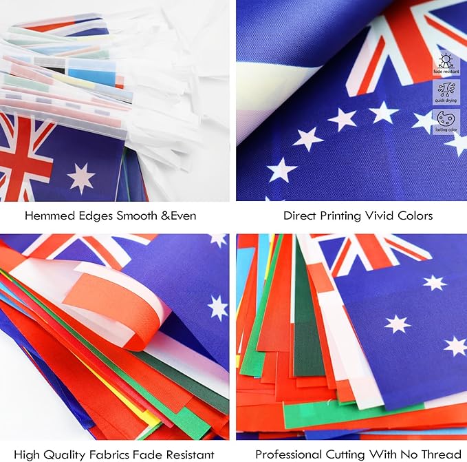 Premium Quality 190Ft 200 Countries String Flag - Vibrant International Bunting Banners Perfect for Party Decorations, Bars, Sports Clubs, School Festivals, Celebrations