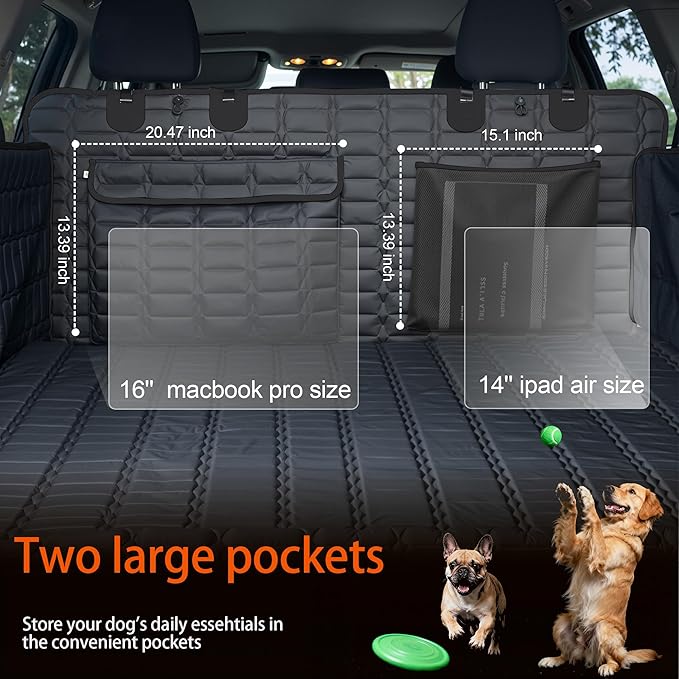 SUV Cargo Liner for Dogs, Waterproof Pet Cargo Cover with Bumper Flap Protector, Scrachproof Non-Slip Dog Seat Mat for SUVs, Large Size Cargo Liner Universal Fit Black