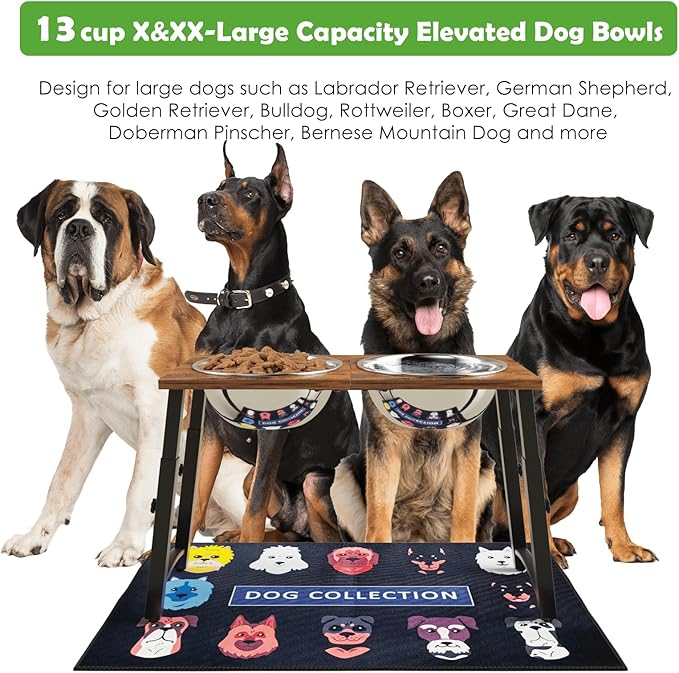 TIDANT Elevated Dog Bowls for Large Dogs with Slow Feeder & Mat, 4 Height Adjustable & 101oz Bowls, Tall Raised Dog Bowl Stand