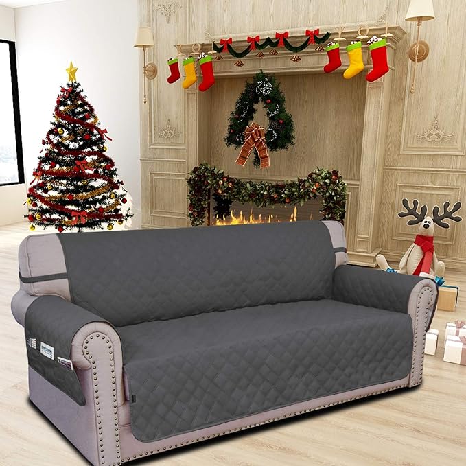 Easy-Going Sofa Slipcover Waterproof Couch Cover for 3 Cushion Couch Sofa Cover Furniture Protector Cover Pets Covers Washable Non-Slip Fabric Pets Kids Children Dog Cat (Sofa, Dark Gray)