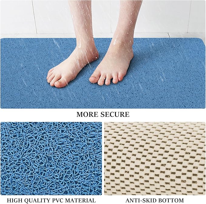 LuxStep Shower Mat Bathtub Mat,36x16 inch, Non-Slip Bath Mat with Drain, Quick Drying PVC Loofah Bathmat for Tub,Shower,Bathroom (Lake Blue)