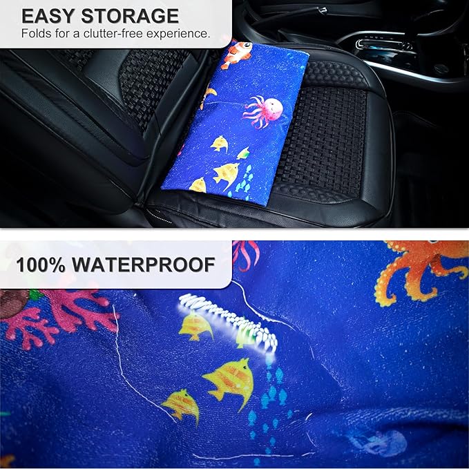 Waterproof Sweating Car Seat Cover for Post Gym Workout, Running, Swimming, Beach and Hiking, Universal Fit Non-Slip Bucket Seat Protector for Cars SUV Trucks, Machine Washable (Ocean)