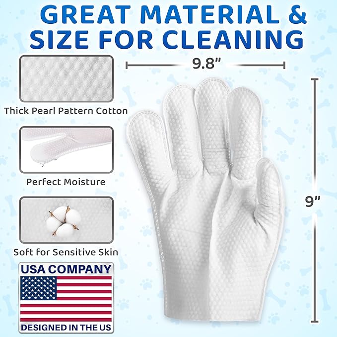 Premium Pet Wipes for Dogs & Cats - 12 Pcs - Disposable Washing Gloves for Bath & Grooming - Clean & Dry Paws, Fur, Face, Ears, Butt & Body - Hypoallergenic, Lick-Safe & Waterless Cleaning Gloves