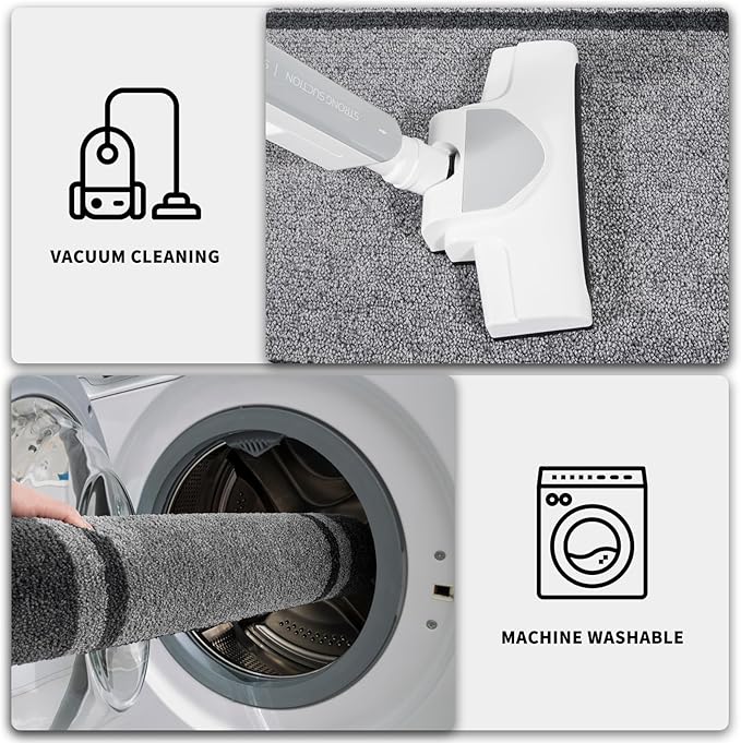 PURRUGS Dirt Trapping Door Mat 20" x 32", Non-Slip Machine Washable Entryway Rug, Entrance Mat, Indoor Front Door Mat, Super Absorbent Entry Rug for Muddy Shoes & Paws, Light Grey & Dark Grey