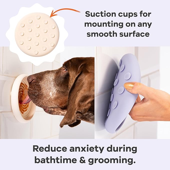 Awoo Lick Dish Silicone Dog & Cat Lick Mat & Slow Feeder with Suction Cups, Non-Slip, Dishwasher Safe, Extend Mealtime, Reduce Anxiety (Cream)