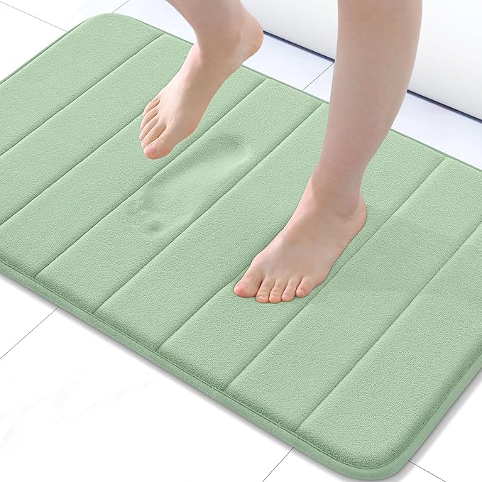 Buganda Memory Foam Bath Mat, 24" x 16", Ultra Soft and Non-Slip Bathroom Rugs, Water Absorbent and Machine Washable Bath Rug for Bathroom, Shower, and Tub, Sage Green