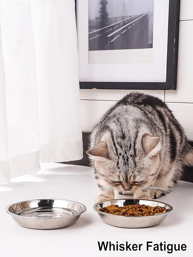 VENTION Big Shallow Cat Food Bowls, Outer Dia. 10.6 in Whisker Fatigue Cat Bowl, Stainless Steel Cat Food Dish for Indoor Cats, Set of 4 Replacement Cat Bowls for Raised Station(60.9 Fl.oz)