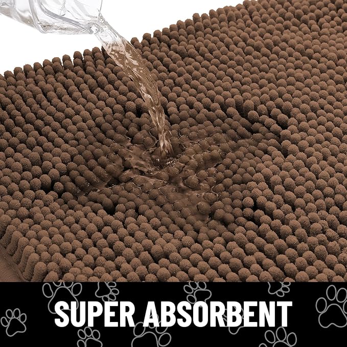 Smiry Dog Door Mat for Muddy Paws, Absorbent Dirt Trapper Non Slip Quick Dry Washable Chenille Mat for Mud Dogs, Entry Rug for Indoor and Outdoor (30x20 Inches, Coffee and White)