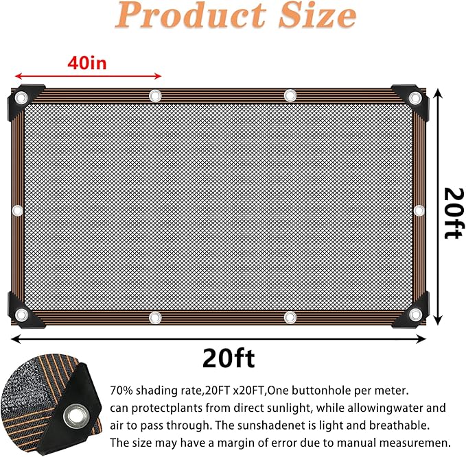 Shade Cloth - for Plants Greenhouse, 70% Sunblock Shade Sails -for Outdoor Garden Pergola Patio Lawn Sun Shade Cloths for Kennel Chicken Coop Easier to Hang Plant Shade Net Cover