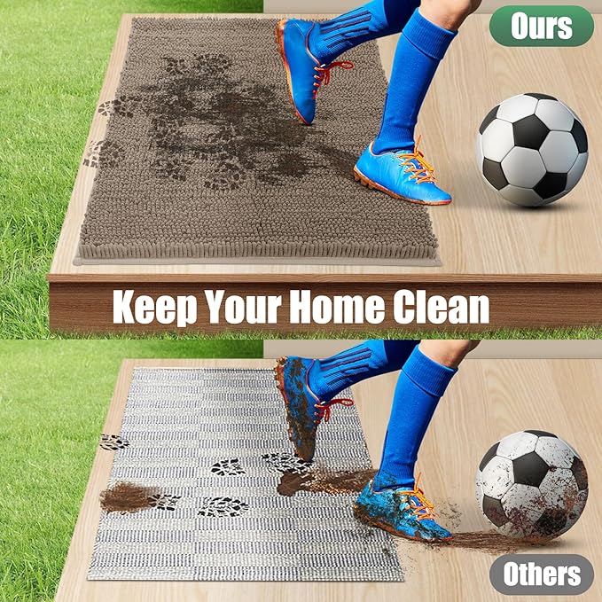 IM HOME Chenille Absorbent Outdoor Doormat 60" x 36", Washable Muddy Door Mats for Dog Non Slip Indoor Doormat Dog Mat for Muddy Paw Front Inside Doormats for Entryway Beige
