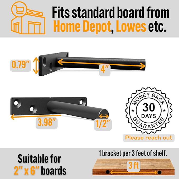 EVALD Heavy Duty Floating Shelf Bracket | 4-Inch Floating Mantel Mount, Blind Shelf Supports, and Anchors | Floating Shelf Hardware for Home and Office Decor | Fireplace Mantel Brackets (4 Pack)
