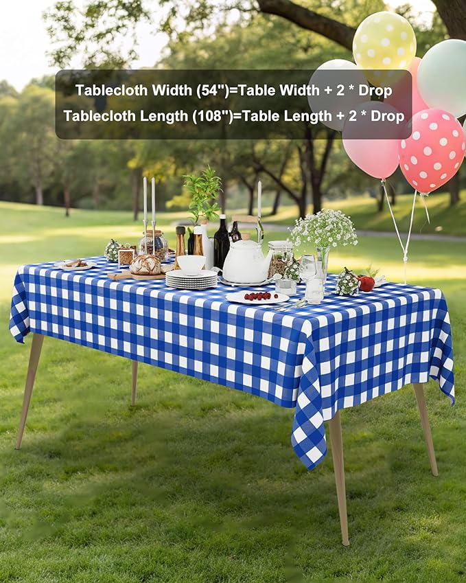 Smiry 20 Packs Gingham Disposable Table Cloth, 54 x 108 Inch Waterproof Plastic Tablecloth, Rectangle Blue and White Checkered Table Covers for Picnic, Birthday, Party
