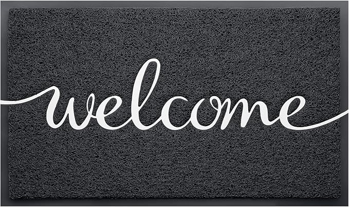 Door Mat Welcome Mats Outdoor Indoor Non-Slip Doormat for Entryway Low-Profile Floor Mat for Yard, Garage, High Traffic Areas (32"x20", Black)