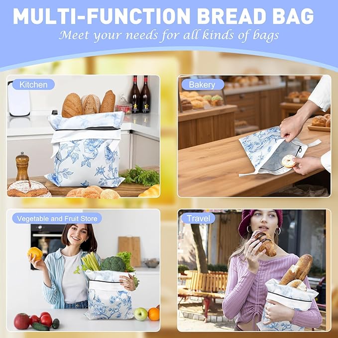 4 Pcs Reusable Beeswax Bread Bags for Homemade Bread 17" x12" Sourdough Storage Bags with Foodgrade TPU Lining Food Wraps to Keeping Fresh Loaf Fresh Freezer Baker Baking Supplies (Blue)