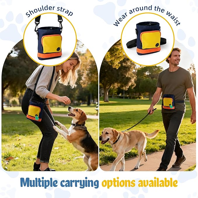 Dog Treat Pouch, Treat Pouch for Pet Training, Dog Treat Bag,Training Treat Pouch, Dog Training Pouch with Shoulder Strap& Waist Belt, Puppy Training Treat Holder Bag for Daily Walking, Park Training
