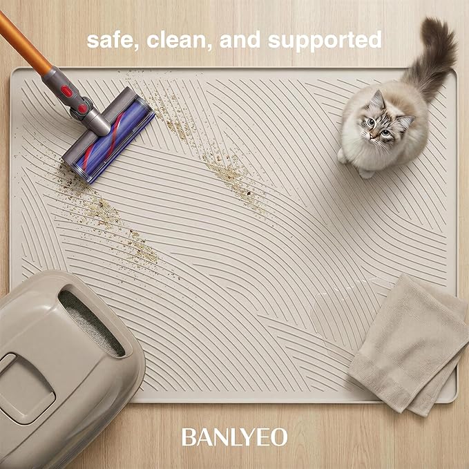 BANLYEO L Cat Litter Mat - 34x22 in, Water Proof, US Designed Kitty Litter Trapping Mat, Easy to Clean, Scatter Control, Odorless, Less Mess and Clean Floors, Pet Supplies for Indoor Cats, Warm Beige