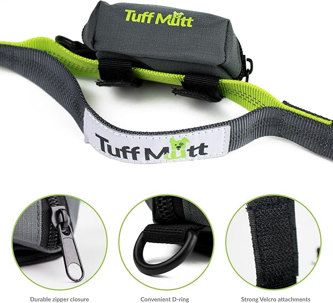 Tuff Mutt Dog Poop Bag Holder with Velcro Attachment - Durable Fabric Poop Bag Dispenser for Leashes - Includes Starter Roll for Easy Cleanup