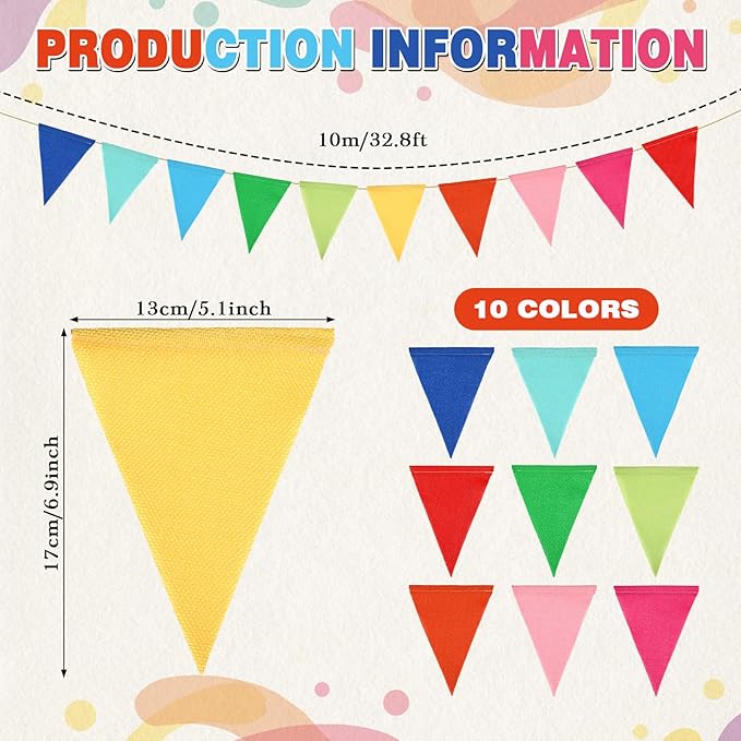 HESTYA 42 Pieces Colorful Pennant Banner Flag Multicolor Bunting Triangle Banner Pennants for Birthdays Classroom School Carnival Garland Outdoor Events Party Hanging Decorations