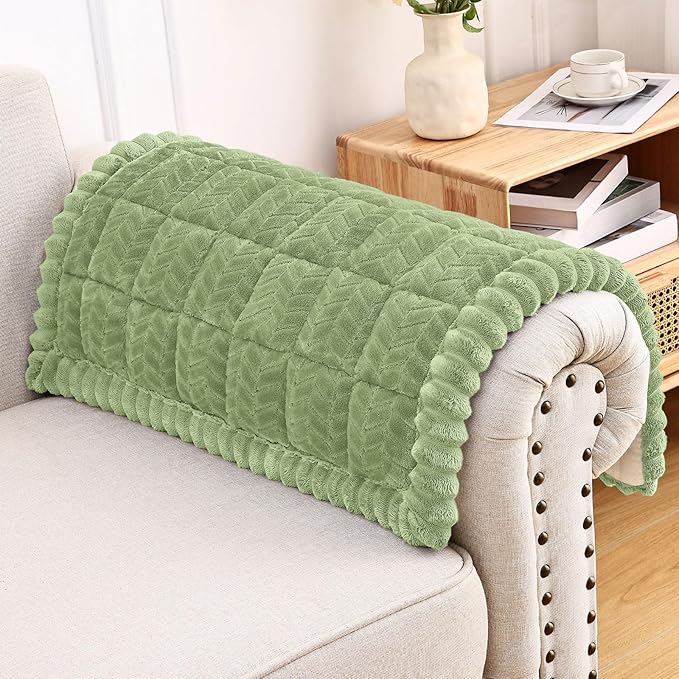 Smiry Non Slip Couch Armrest Covers for Dogs, Fuzzy Pet Couch Arm Covers for Sofa Pet Friendly, Soft Sofa Slipcovers Recliner Chair Arm Protector Washable (Grass Green, 27.6" x 27.6")