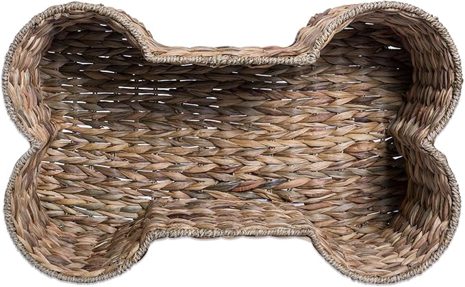 Bone Dry Pet Storage Collection, Bone Shape Hyacinth Toy Basket, Natural, Medium - 21x13x8"