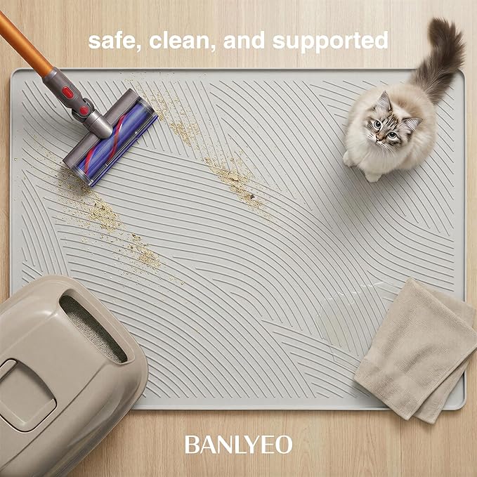 BANLYEO SM Cat Litter Mat - 24x17 in, Water Proof, US Designed Kitty Litter Trapping Mat, Easy to Clean, Scatter Control, Odorless, Less Mess and Clean Floors, Pet Supplies for Indoor Cats, Beige Gray