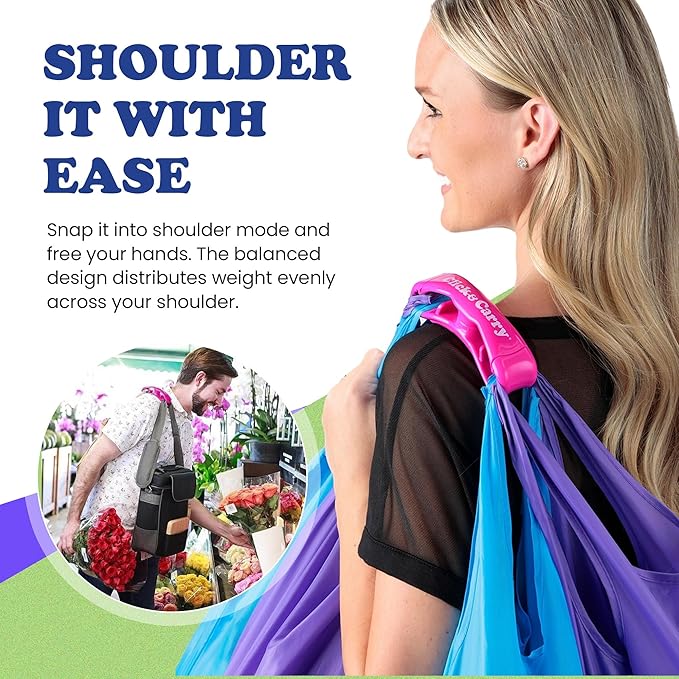 Click & Carry Grocery Bag Holder & Plastic Bag Carrier With Gel Padded Handle - Hands-Free Shopping Assistant for Multiple Bags, Paint Cans & Luggage - 100lb Capacity, As Seen on Shark Tank