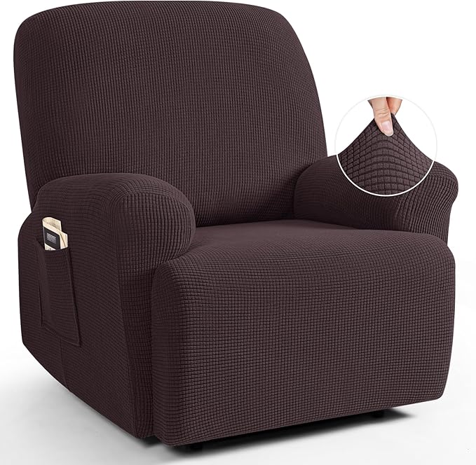 TAOCOCO Oversized Recliner Chair Covers, 1 Seater Streach Recliner Covers Soft Couch Protector Furniture Protector Covers with Elastic Chair Cover Jacquard Pattern (Chocolate)