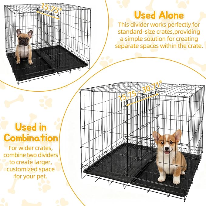 Dog Crate Divider Panel 2 Pack, 20.47" H Metal Kennel Divider, Adjustable 15.7"-30.7" Width, Fits 30"-36" Wire Dog Crates, Tool-Free Install for Puppy Training & Anxiety Relief (Crate Not Included)