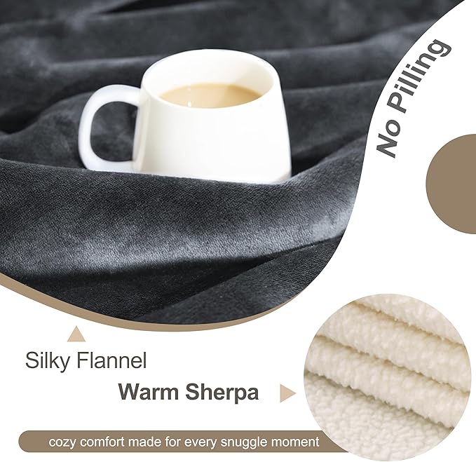 gogobunny Dog Blanket, Waterproof Reversible Sherpa Fleece Throw Blanket, Furniture Cover for Bed, Couch, Sofa Protection from Liquid Pee and Pet Fur of Puppy, Cat (Dark Grey, 30x70 inches)