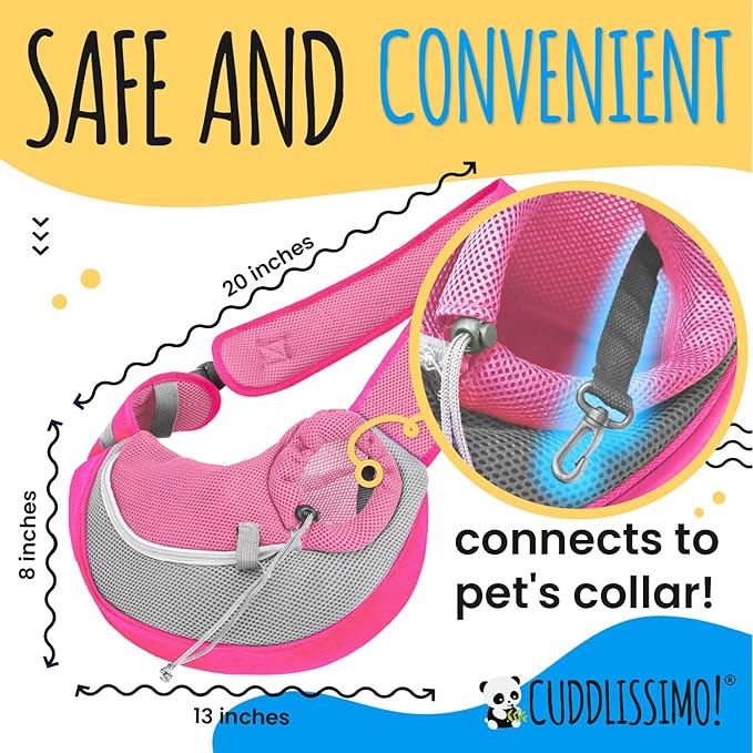 Cuddlissimo! Pet Sling Carrier - Carefully Sized for Teacup & Toy Breed Puppies & Cats (Under 6lb) - Soft Pouch for Small Dogs, Yorkies, Chihuahuas - Ideal for Hands-Free Travel & Walks (Pink)