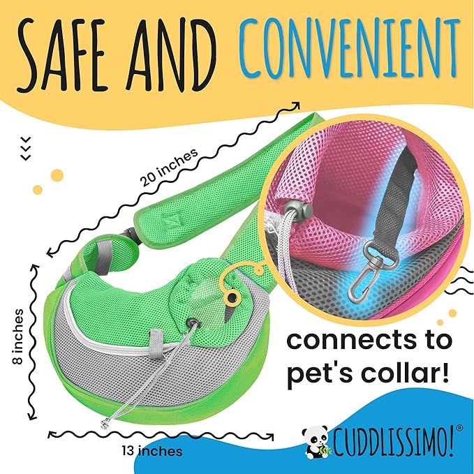 Cuddlissimo! Pet Sling Carrier - Small Dog Puppy Cat Carrying Bag Purse Pouch - for Pooch Doggy Doggie Yorkie Chihuahua Baby Papoose Bjorn - Hiking Travel Front Chest Body Holder Pack to Wear (Green)