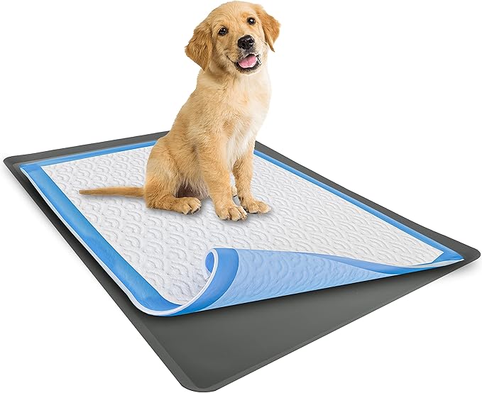 TidyFriend Dog Pad Holder Tray for 23 x 30 Inches Training Pads, Silicon Wee Wee Pad Holder, No Spill Pee Pad Holder for Dogs - Easy to Clean and Store Perfect for Dog Potty Tray (Grey)