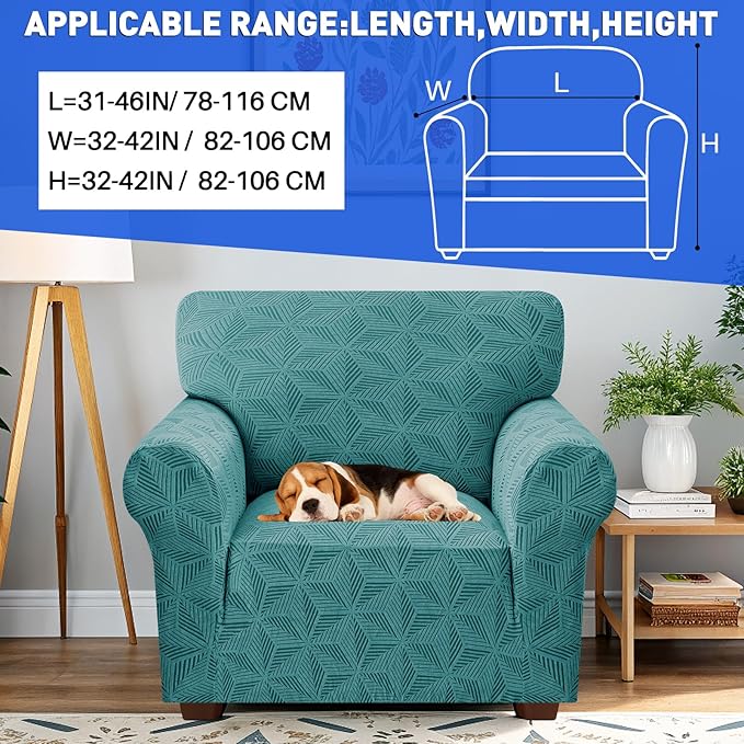 YEMYHOM 1 Piece Stretch Chair Sofa Slipcovers Couch Covers for 1 Seat, Jacquard Armchair Covers with Non-Slip Elastic Bottom, Thickened Furniture Protector for Dogs Pets kids (Small, Peacock Blue）