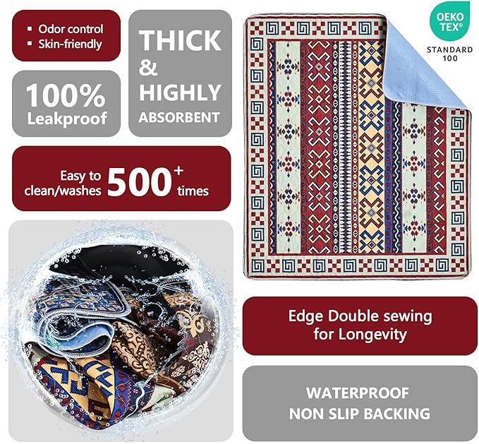 Qeils Washable Pee Pads, Reusable Puppy Pads Super Absorbent Leakproof Dog Training Pads, Non-Slip Wee Wee Pads for Crate, Floor, Potty Pads Feeding Mat Dog Pee 2 Pack 36"x41"