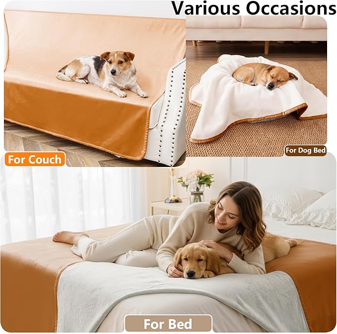 Tuffeel Waterproof Blanket for Couch, Leak Proof Dog Bed Blankets Reversible, Pet Throw Sofa Furniture Protector Machine Washable-52 x82,Orange+Cream