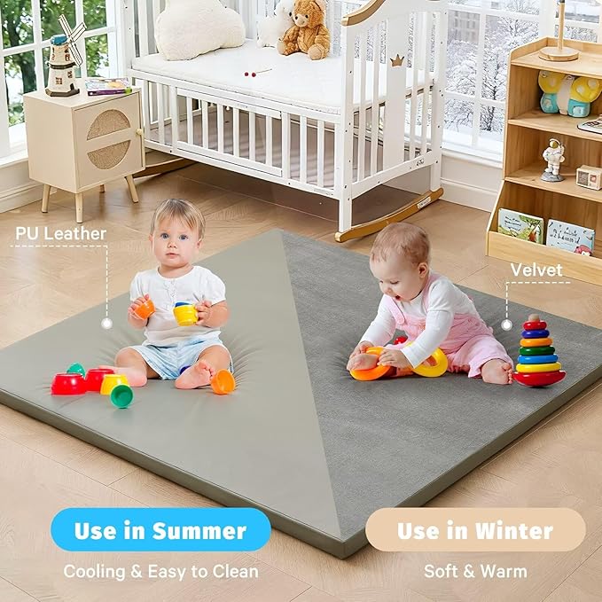 Waterproof Baby Play Mat for Floor 1.3" Thick Memory Foam 59 * 59 Cushion Playpen Playmat Tummy Time Crawling Mat Nursery Rug Pad Mattress Create Soft & Safe Area for Infants,Toddler,Kids,Grey