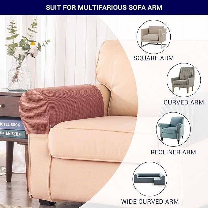 SUBRTEX Stretch Armrest Covers Spandex Arm Covers for Chairs Couch Sofa Armchair Slipcovers for Recliner Sofa with Twist Pins 2pcs (Brick)