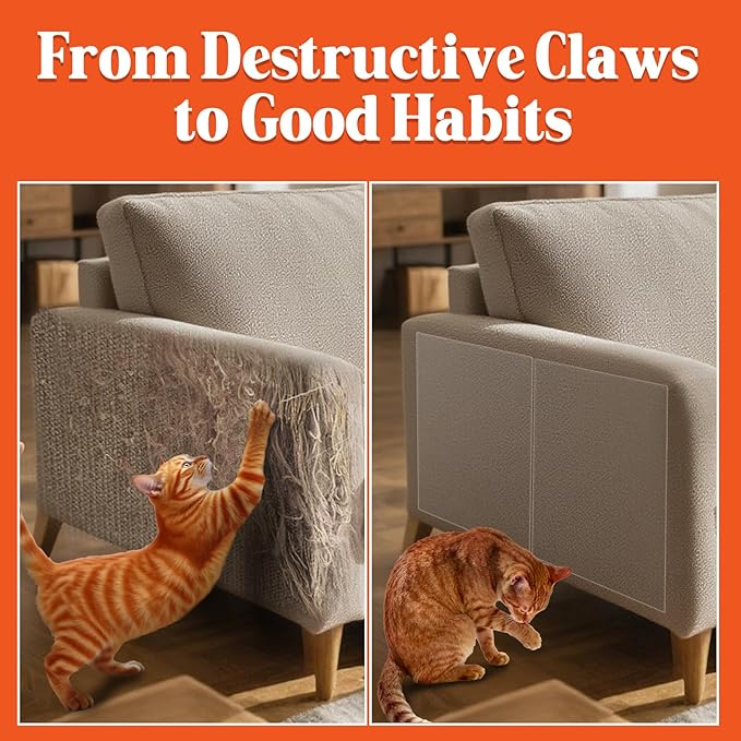 20 Pack Cat Scratch Furniture Protector – Double-Sided Sticky Deterrent Training Tape from Cat Claws, Clear Anti-Scratch Guard for Couch, Sofa, Doors, Easy Apply & Residue-Free, Not for Leather,Velvet