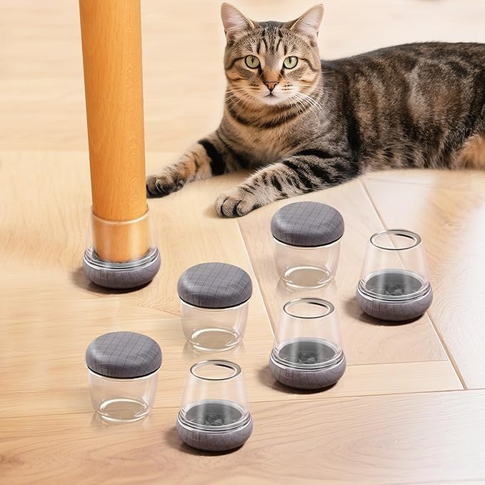Chair Leg Floor Protectors for Hardwood Floors – Smooth Nylon Base Won’t Trap Cat or Dog Hair, Clear Silicone Caps No Scratch & Silent on Carpet & Tile (32 Pack, Fits 1" to 1-1/8")