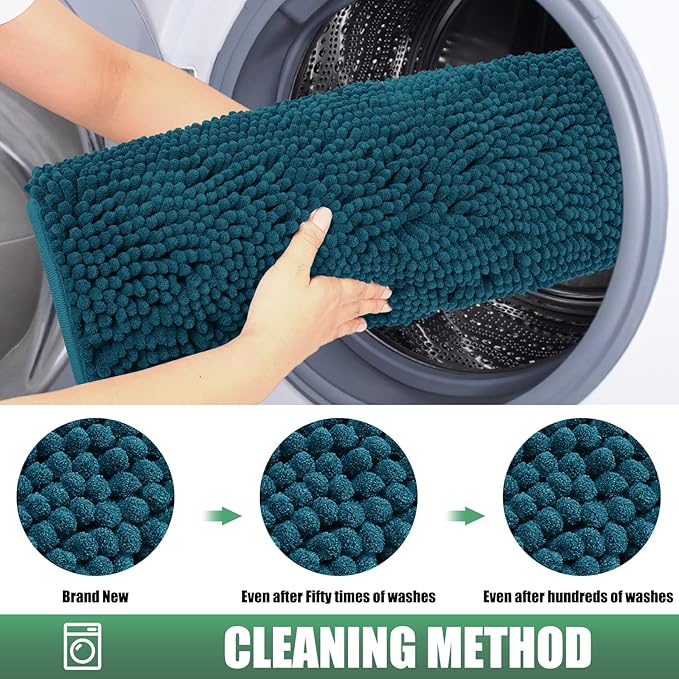 IM HOME Chenille Absorbent Outdoor Doormat 48" x 30", Washable Muddy Door Mats for Dog Non Slip Indoor Doormat Dog Mat for Muddy Paw Front Inside Doormats for Entryway Teal Blue