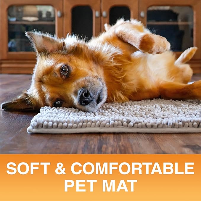 Neater Pets Chenille Dog Door Mat 30” x 20” – Super Absorbent & Quick-Dry Muddy Paws Doormat for Trapping Dirt, Water, Mud - Non-Slip & Machine Washable Pet Rugs for Entryway, Indoor Mud Mats, Gray
