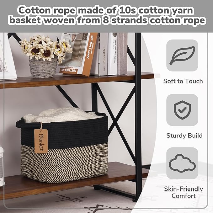 Goodpick Woven Storage Basket for Shelves, Small Wicker Baskets for Shoes,Towel, Toy Baskets Storage Kids, Empty Gift Basket with Handles, 13 x 10 x 9 Inches