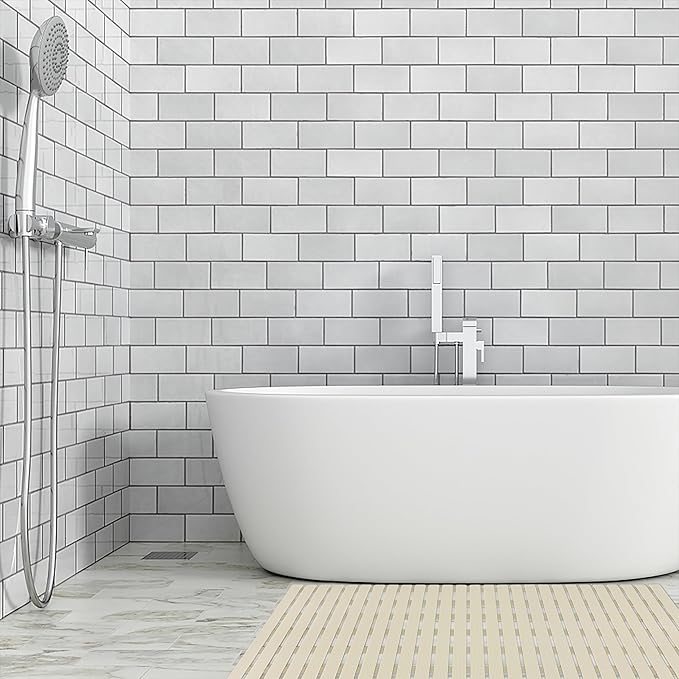 Shower Mat Non Slip Bathtub Mat with Suction Cups and Drain Holes 37.4 x15.7 Inch Bath Mat for Tub & Shower.Easy Dry,Easy to Cut,Eco-Friendly