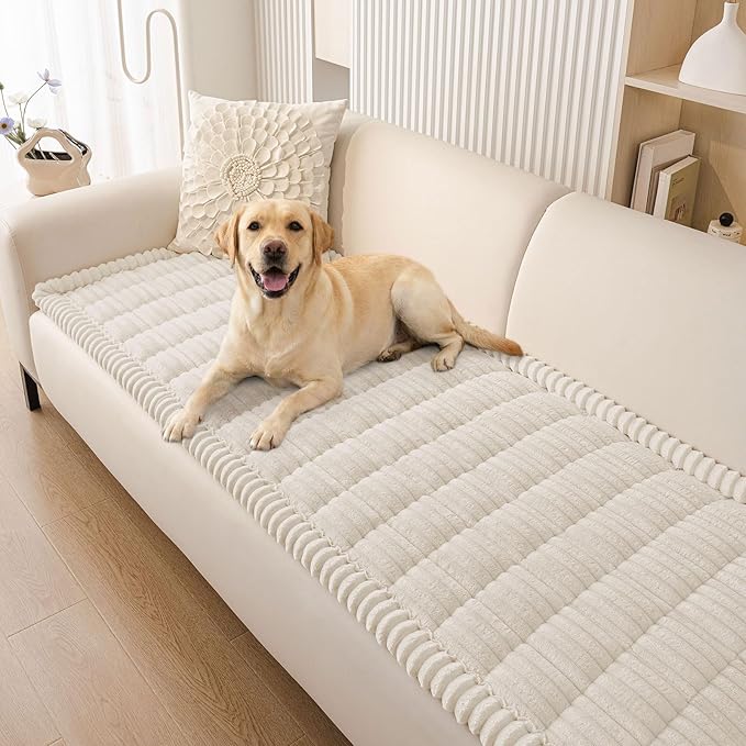 Smiry Couch Cover for Dogs, Non Slip Washable Sofa Protector for Pets, Soft Furniture Cover for Pet, Stylish Sofa Covers, Cozy Protect Against Fur, Dirt & Everyday Messes (White, 35.4" x 95")