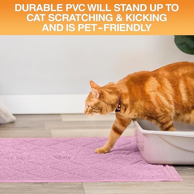Neater Pets Neater Mat Cat Litter Rug, Thick & Durable Cat Mat for Litter Box, Trapper Pad Catches Mess to Protect Indoor Floors, Soft on Kitty Paws, Anti-Skid Grip Backing, Easy to Clean, Pink