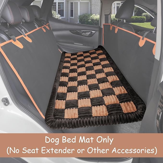 Dog Bed for Car Back Seat, Non-Slip Backseat Dog Car Bed Mat, Soft Furry Travel Pet Mat, Washable Blanket Custom Fit for Backseat Extenders and Hammock Seat Covers(54"×25" Brown)