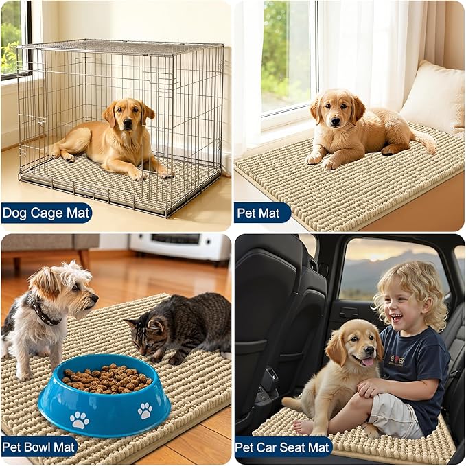 OLANLY Dog Door Mat for Muddy Paws 44x32, Ultra Absorbent Chenille Mud Doormat, Non-Slip Washable and Dirt Trapping Doormat for Indoor Entryway, Quick-Dry Indoor Pet Bed Mats for Dogs, Beige