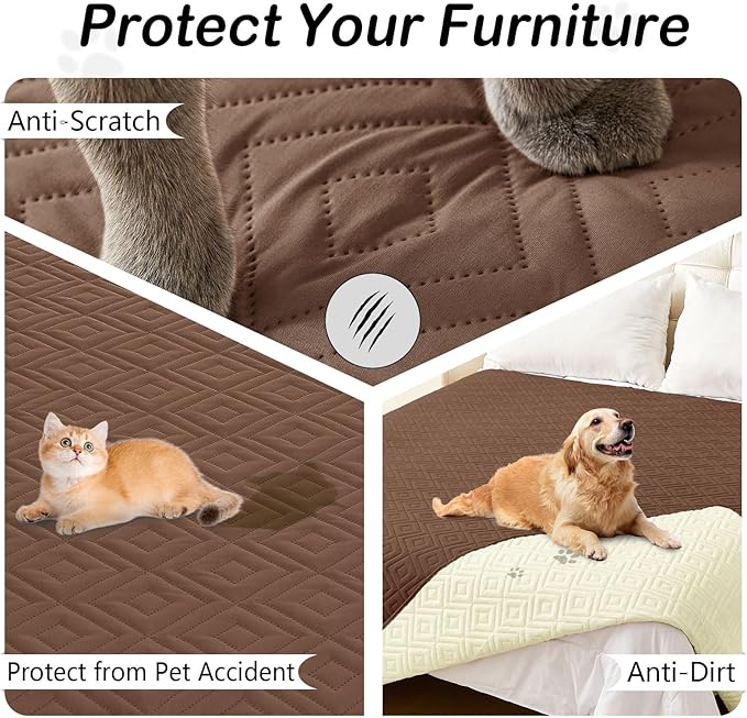 hyha Waterproof Dog Blanket, Soft Dog Bed Cover Pet Blankets, Waterproof Sofa Couch Cover for Dogs Washable, Reversible Pet Couch Covers for Sofa Furniture (30x70 Inch, Brown/Beige)
