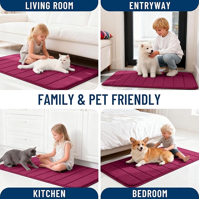 OLANLY Memory Foam Bath Mat 70x46, Super Soft Absorbent Bathroom Rugs, Quick Dry, Machine Washable Shower Floor Rugs, Bathmat Carpet, Bathroom Home Decor Accessories, Burgundy